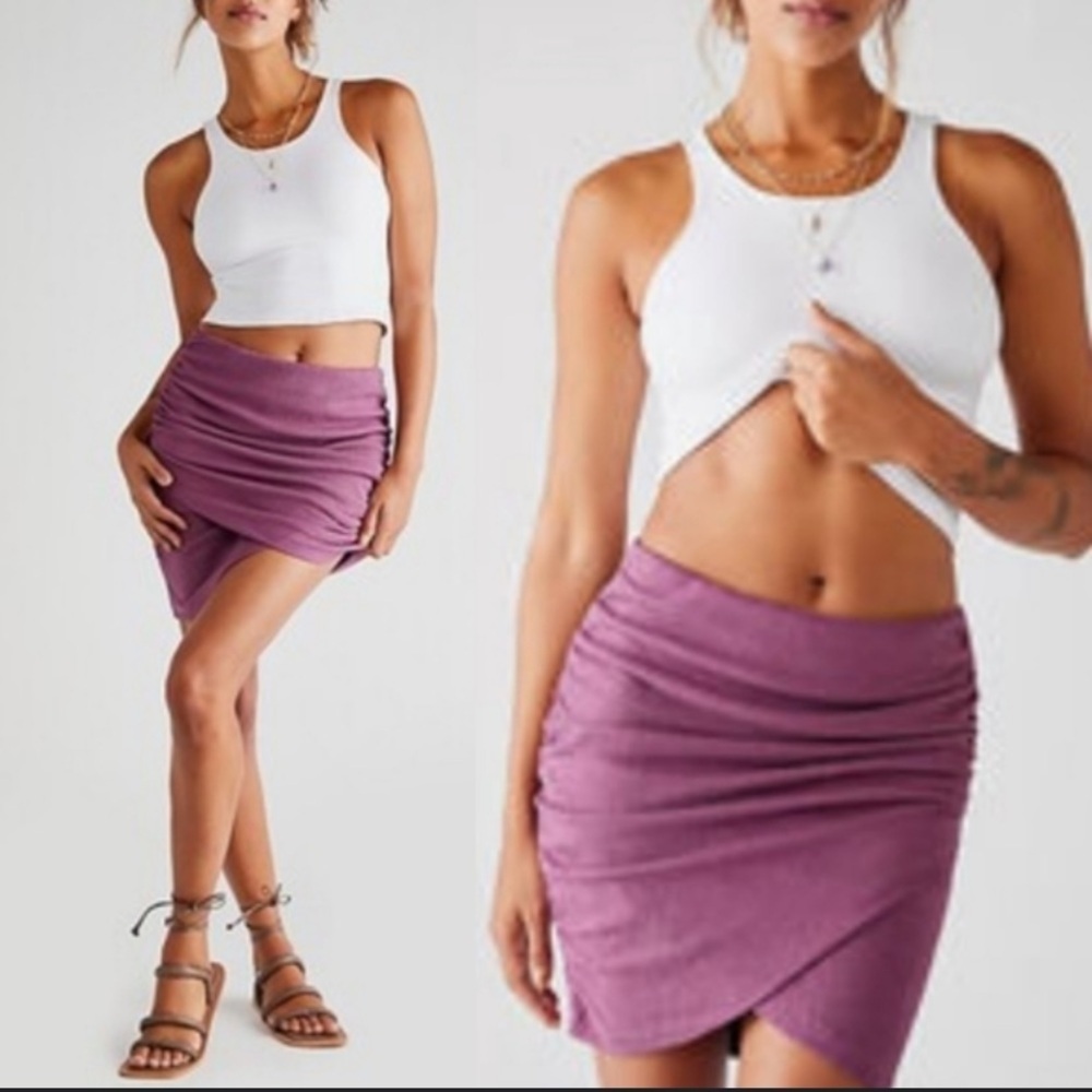 New! Free People Angie wrap skirt ruched purple pencil 4055